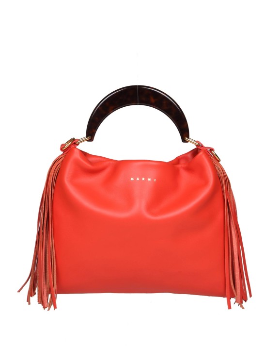 Shop Marni Venice Small Bag With Leather Fringes In Red