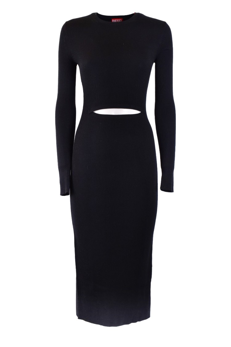 Diesel Cut Out-detail Ribbed Midi Dress In Black