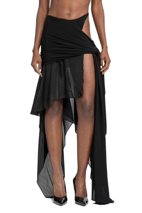 Mugler Bi-material Beach Skirt In Black