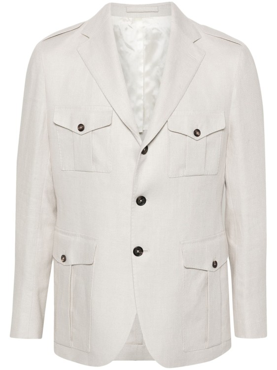 Shop Eleventy Beige Single-breasted Jacket In White