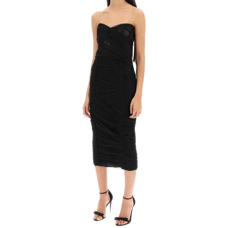 Shop Dolce & Gabbana Tulle Corset Dress In Black