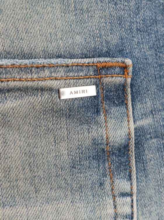Shop Amiri Stretch Cotton Jeans With Back Logo Patch In Blue