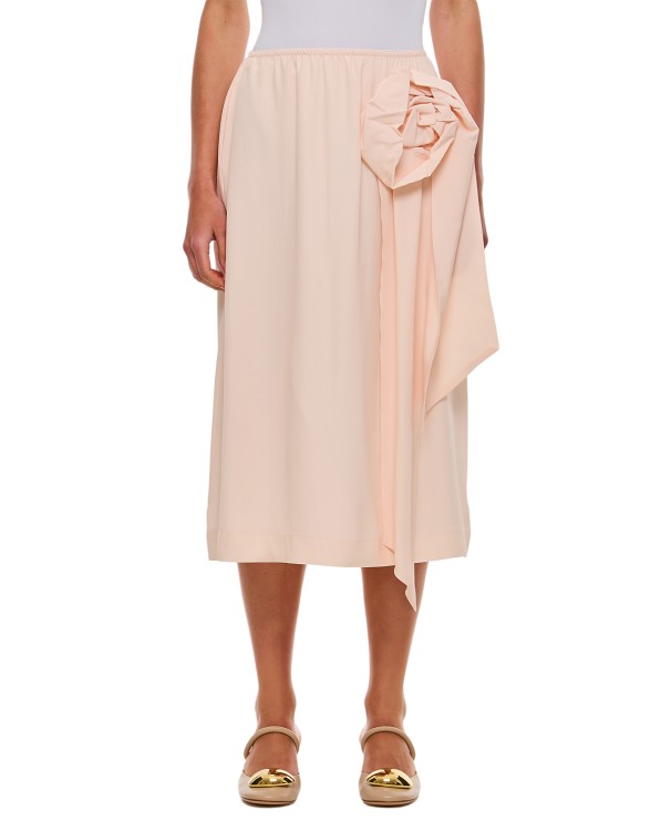 Shop Simone Rocha Midi Skirt W/ Pressed Rose In Neutrals