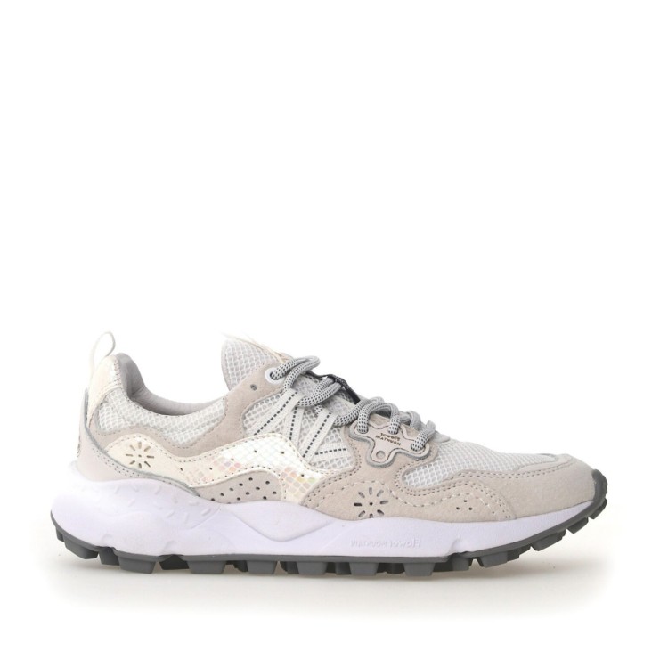 Shop Flower Mountain Yamano Sneaker In Ice White Suede And Technical Fabric
