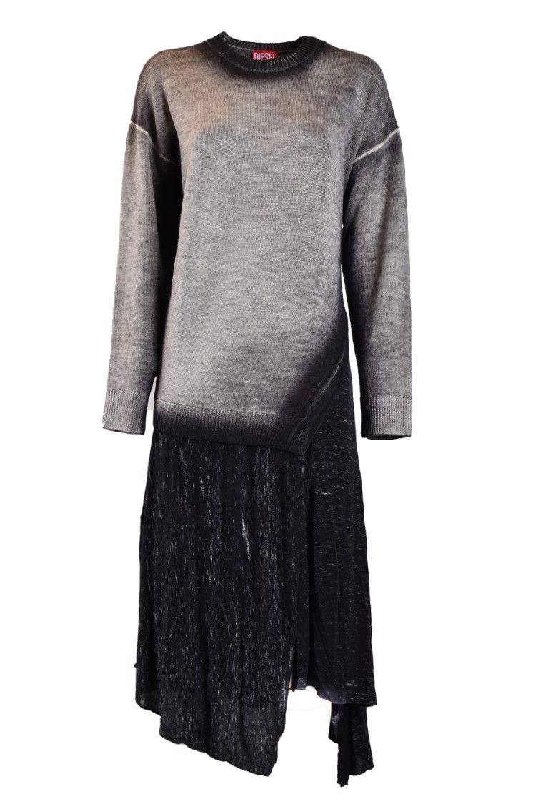 Diesel Double Fabbric Kimolos Dress With Gradient Effect In Grey