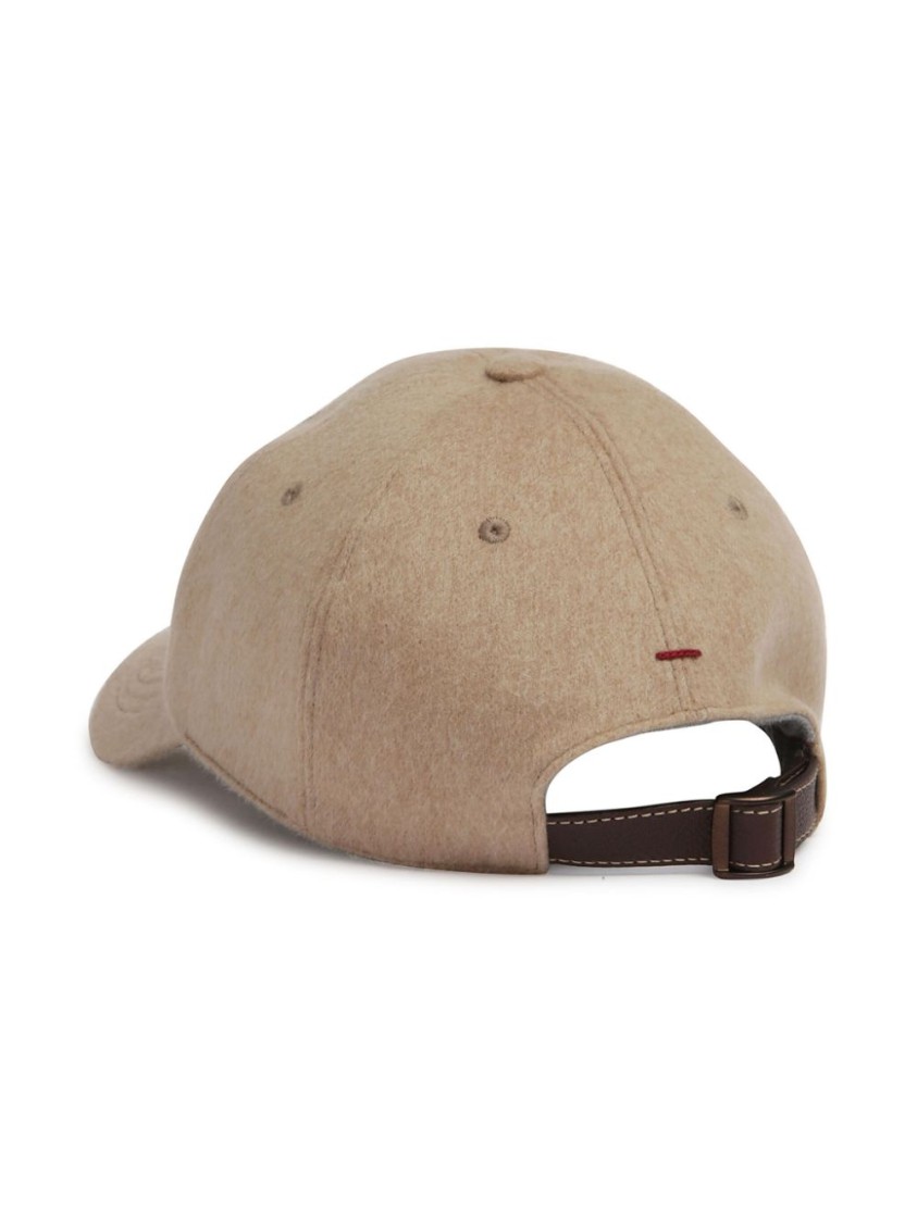 Brunello Cucinelli Wool-cotton Blend Cap With Embroidered Logo And Adjustable Strap In Neutrals