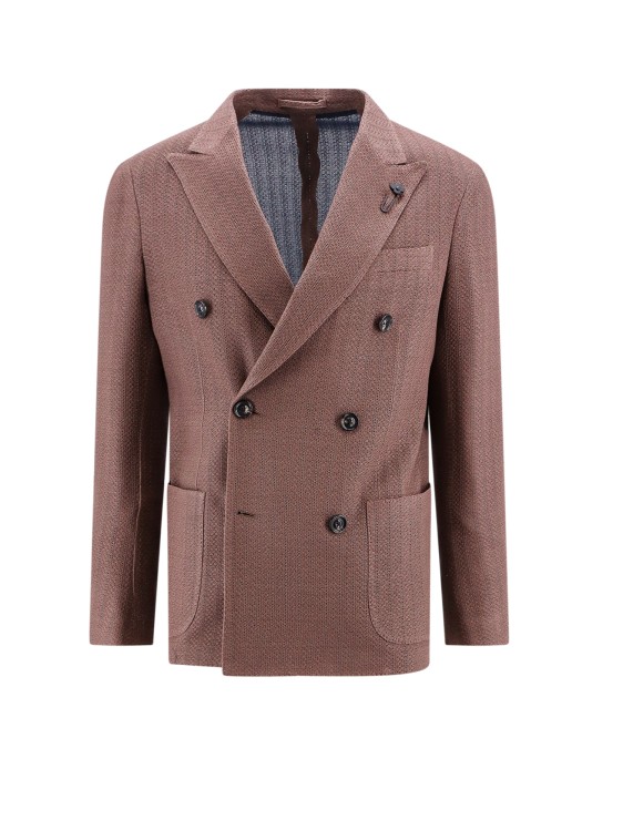Shop Lardini Cotton Blazer With Iconic Brooch In Pink