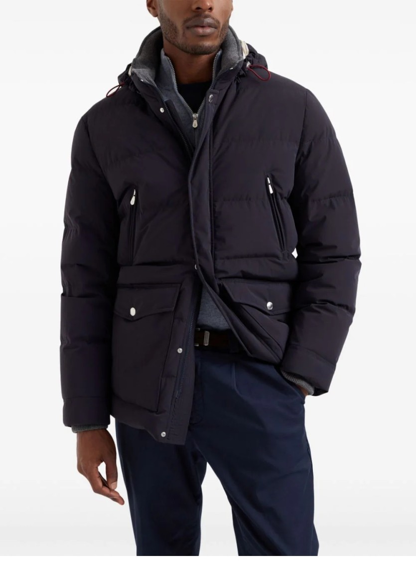 Brunello Cucinelli Hooded Down Jacket With Adjustable Back Slits In Black