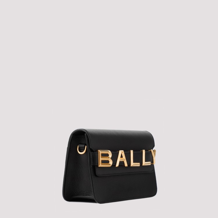 Shop Bally Logo Crossbody Vernice Black Grained Calf Leather Shoulder Bag