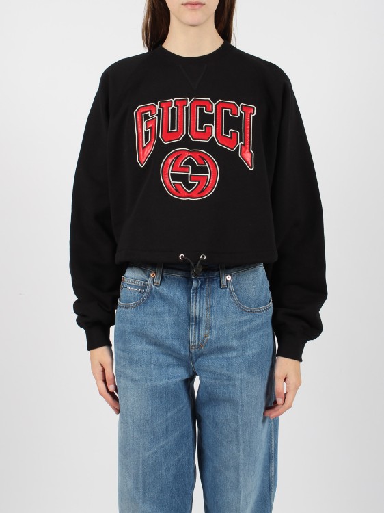 Shop Gucci Embroidery Jersey Sweatshirt In Black