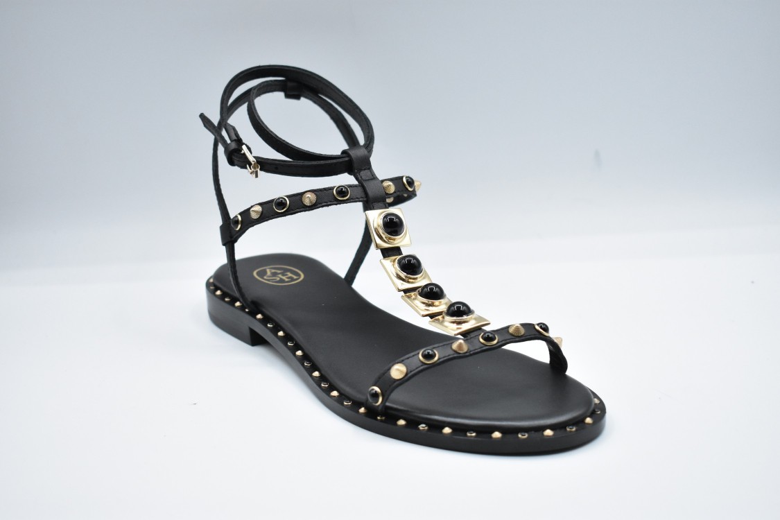 Ash Bead-embellished Leather Sandals In Black