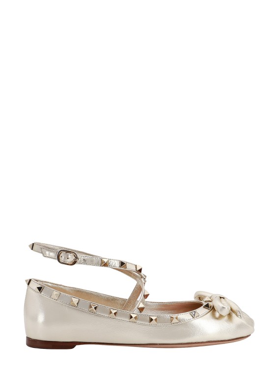 Shop Valentino Leather Ballerinas With Iconic Studs In Neutrals