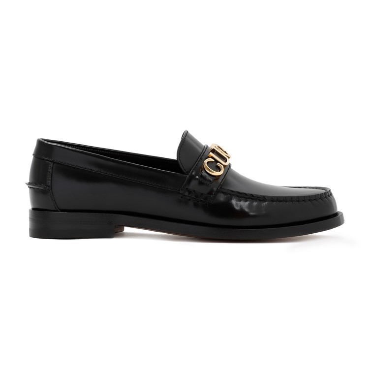 Shop Gucci Black Leather Logo Loafers