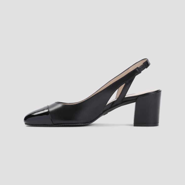 Stuart Weitzman 'sleek' Black Slingback Pumps With Block Heel In Black
