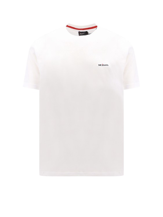 Shop Kiton Cotton T-shirt With Embroidered Logo In White