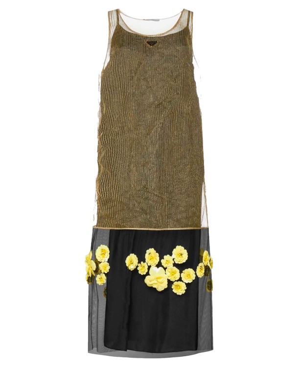 Shop Prada 3d Flowers Lurex Knitted Dress In Brown