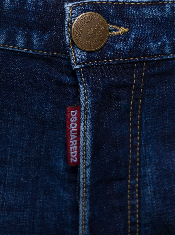 Shop Dsquared2 Blue Straight Jeans With Logo Patch And Faded Effect In Stretch Cotton Denim In Black