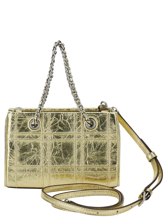 Tory Burch Fleming Soft Mini Gold-colored Shoulder Bag With Embossed Logo In Metallic Leather In Neutrals