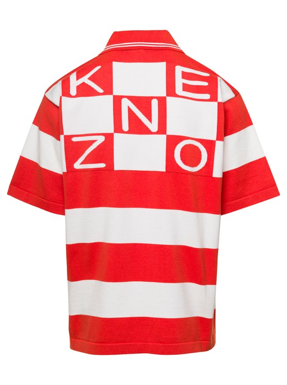 Shop Kenzo White And Red Polo T-shirt With Embroidered Logo In Cotton