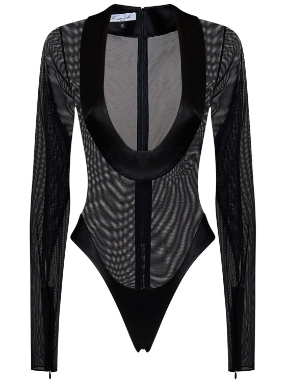 Laquan Smith Black Bodysuit In Transparent Mesh