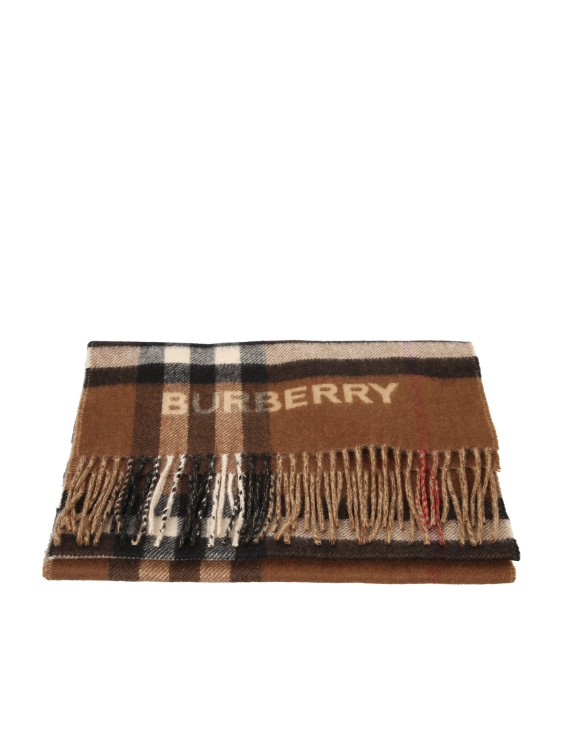 Burberry Beige Check Cashmere Scarf In Brown