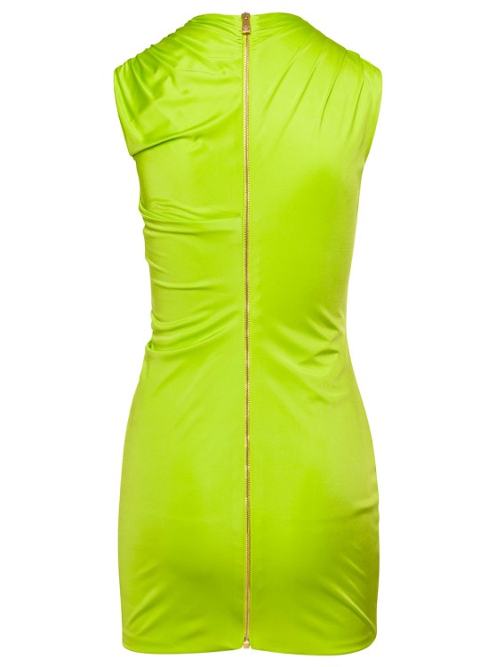 Shop Versace Green Sleeveless Draped Mini Dress In Viscosa
