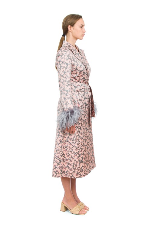 Shop Andreeva Grey Jacqueline Coat With Detachable Feathers Cuffs