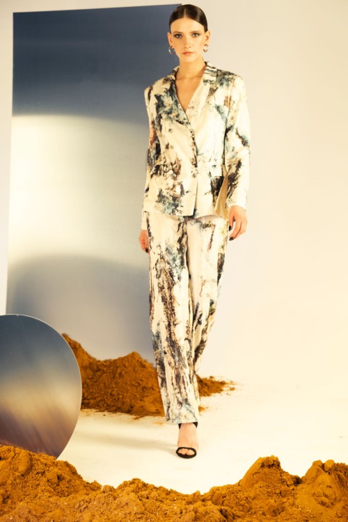 Shop Saiid Kobeisy Printed Sequin Straigt Fit Pants In Grey