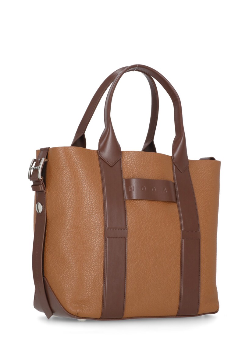 Hogan Small Leather Tote Bag Script In Brown