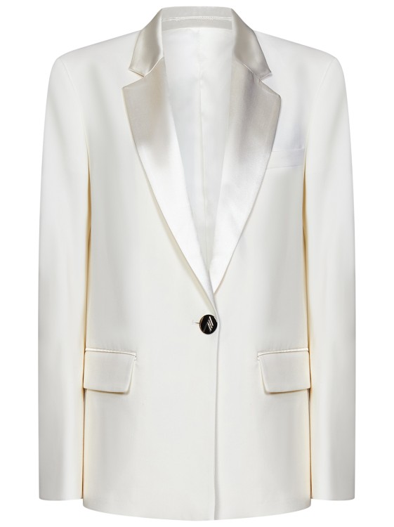 Attico Single-breasted Stretch Wool Gabardine Masculine Blazer In White