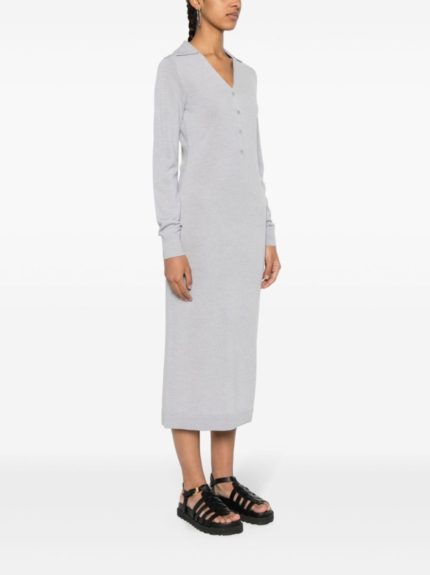 Calvin Klein Midi Wool Dress In Grey