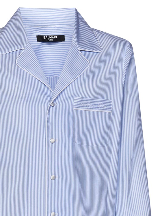 Shop Balmain Pajama-style White-striped Blue Cotton Poplin Shirt