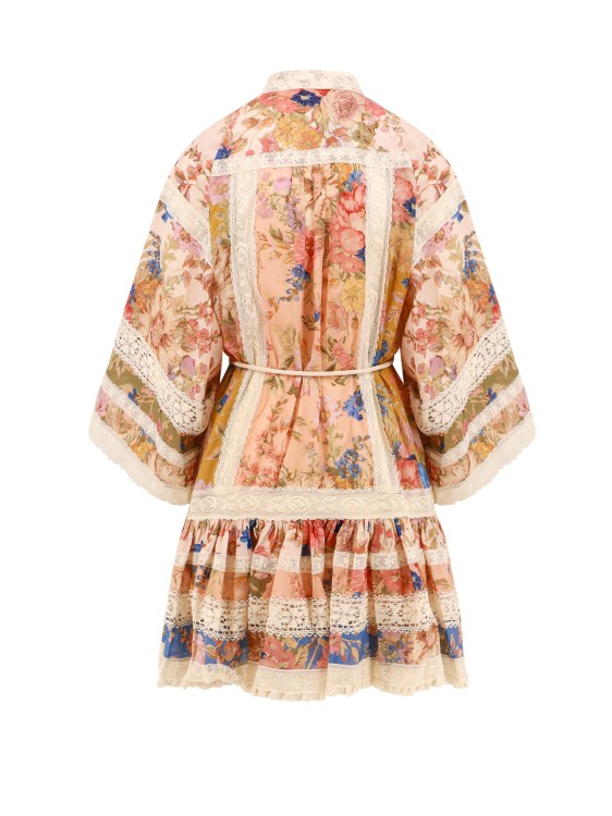 Shop Zimmermann Cotton Mini Dress With Lace Profiles In Multicolor