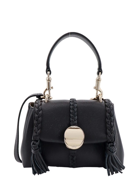 Shop Chloé Leather Handbag With Metal Logoed Detail In Black