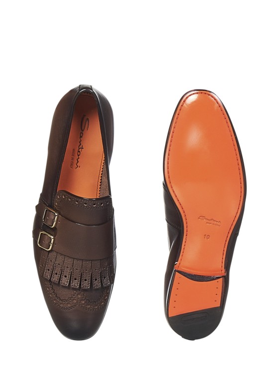 Shop Santoni Double-buckle Dark Brown Leather Loafers