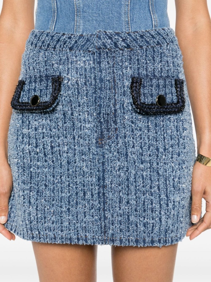 Self-portrait Light Blue Mini Skirt With Patch Pockets In Blue