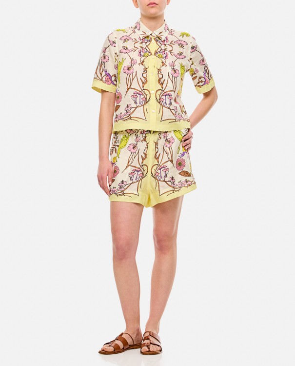 Shop Tory Burch Printed Linen Camp Shorts In Multicolor