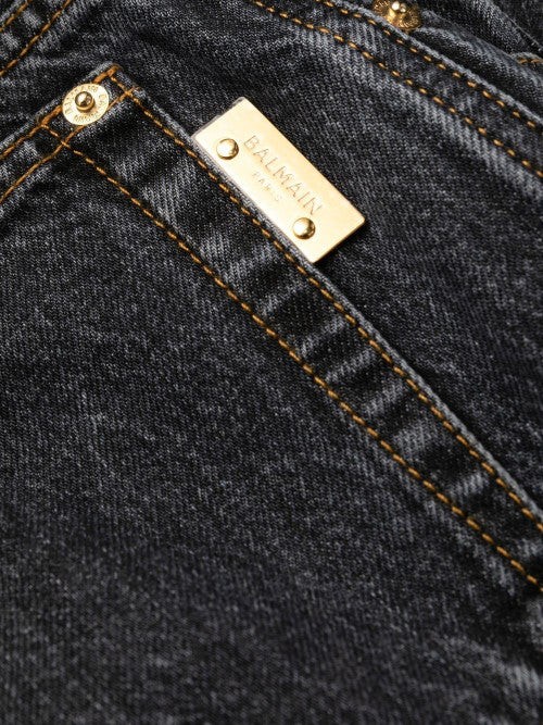 Shop Balmain High-waisted Noir Straight-leg Denim Jeans In Black