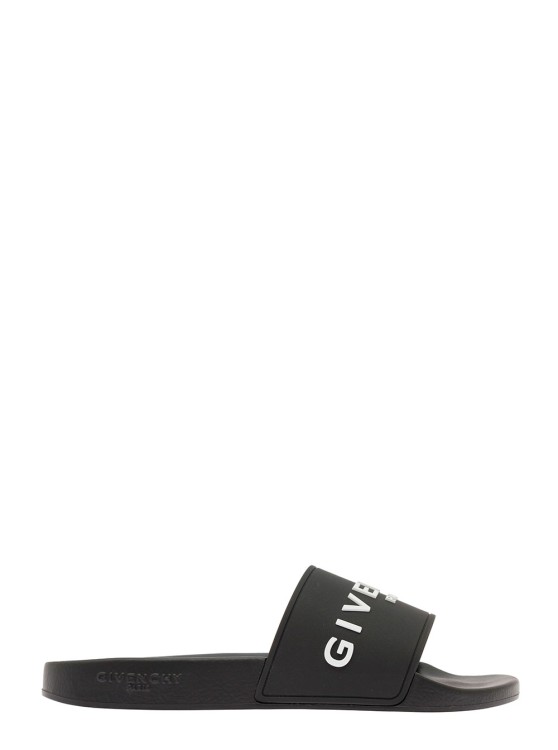 Givenchy Black Flat Slides With Logo In Polyurethane