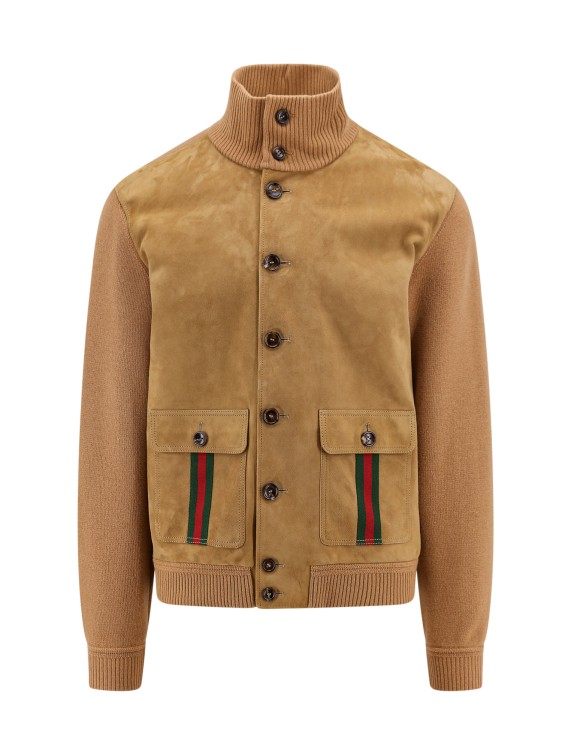 GUCCI SUEDE AND WOOL JACKET WITH WEB DETAIL