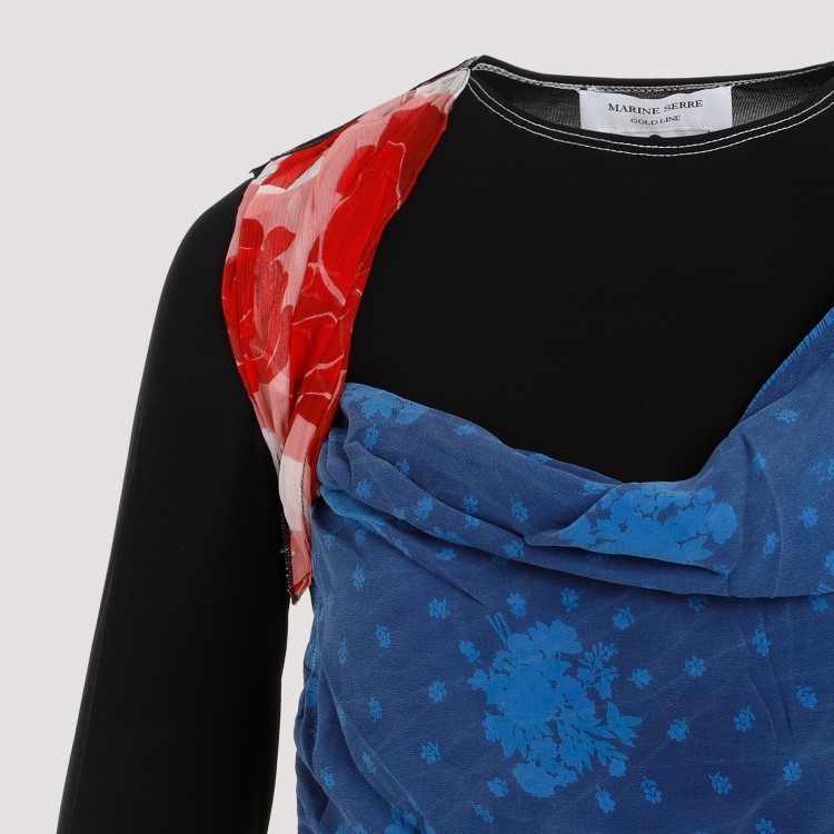 Shop Marine Serre Regenerated Silk Scarves Draped Multicolor Acetate Top In Black