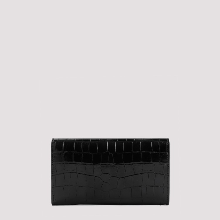 Shop Victoria Beckham Black Crocodile Embossed Leather Wallet On Chain