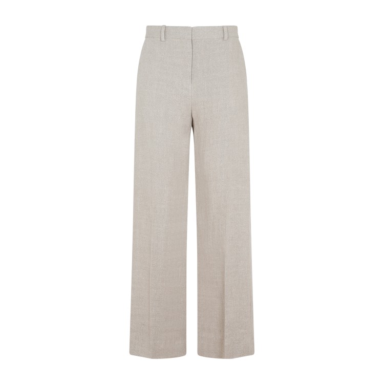 Shop Totême Ecru Linen Mid-waist Straight Trousers In Grey