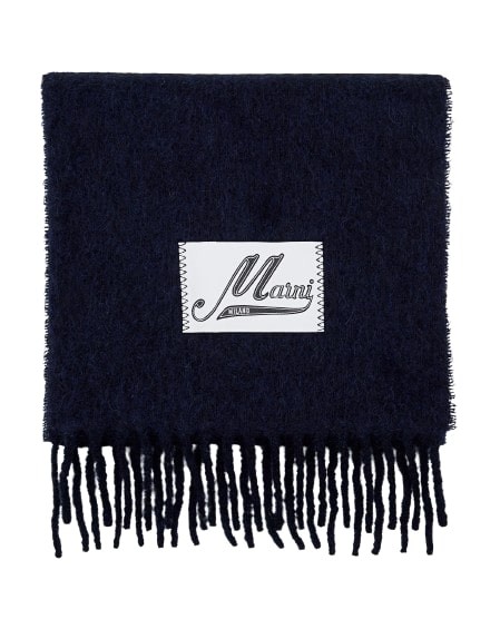 Marni Blue Applied Logo Patch Scarf In Black