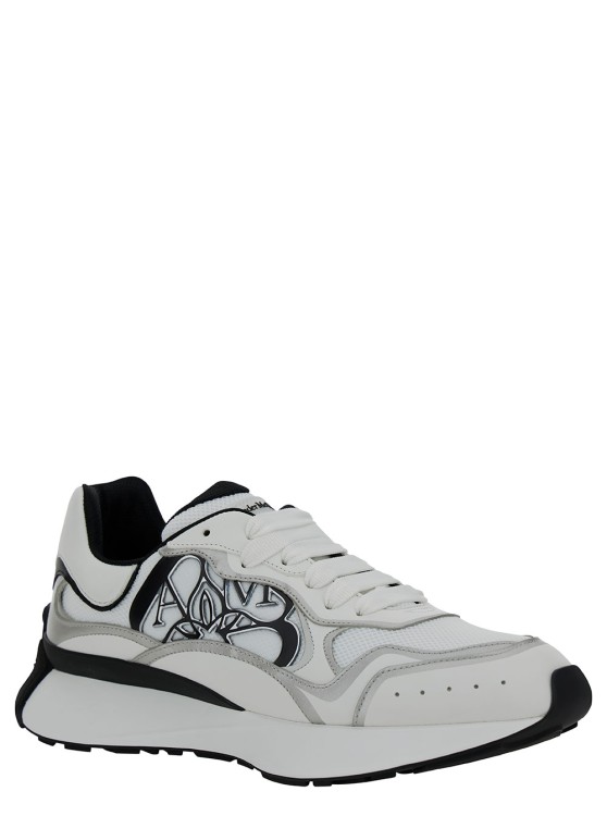 Shop Alexander Mcqueen 'sprint Runner' White Low Top Sneakers With Metallic Detailing And Seal Logo In Leather And Mesh Man