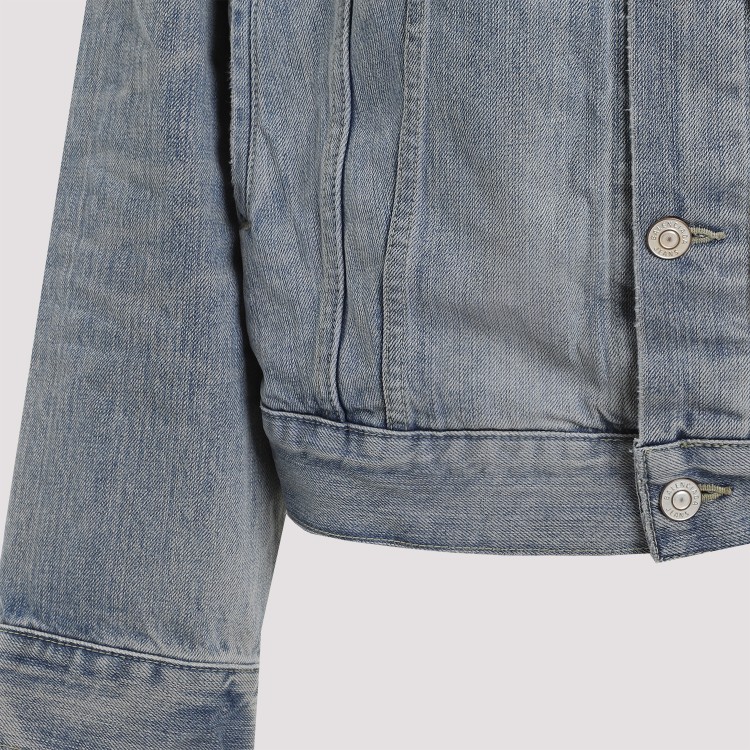 Shop Balenciaga Off Shoulder Blue Cotton Jacket In Grey