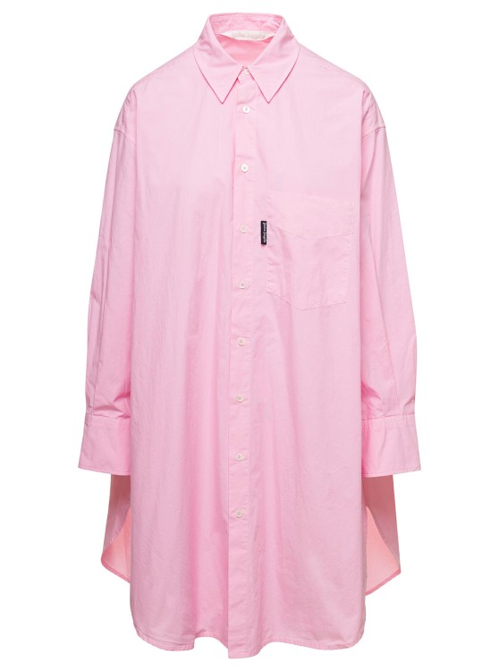 Palm Angels Mini Pink Shirt Dress With Contrasting Logo Print At The Back In Cotton