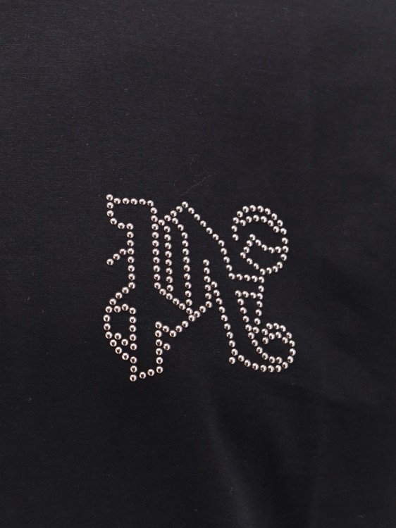 Shop Palm Angels Cotton T-shirt With Studded Monogram On The Front In Black