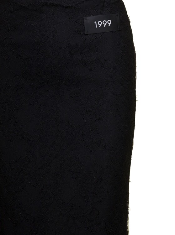 Shop Dolce & Gabbana Midi Black Skirt With Re-edition Patch In Chantilly Lace Woman