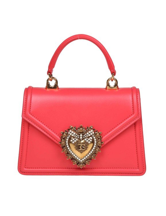 Dolce & Gabbana Small Devotion Handbag In Coral Leather In Burgundy